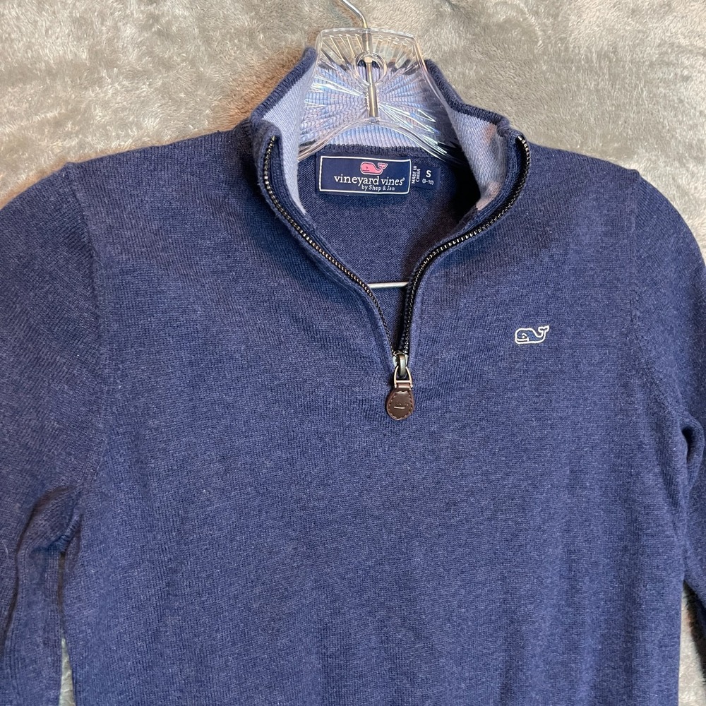 Vineyard Vines Boys Classic 1/4-Zip Pullover Cotton Sweater S 8/10 Navy Preppy